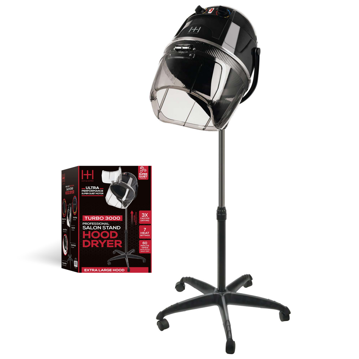 Hot & Hotter Turbo 3000 Professional Salon Hood Dryer, 1 Count, Black