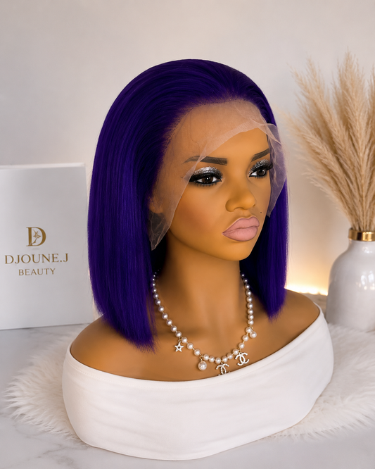 Purple Bob Wig 13x4 Lace Front Human Hair Wig – 10 Inch Straight 180 Density