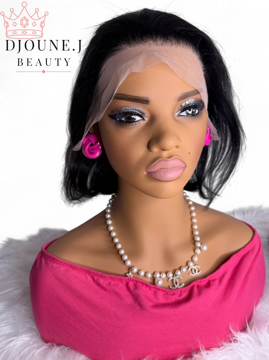 Sleek 12" Natural Black Blunt Cut Bob – 200% Density HD Lace Frontal Wig