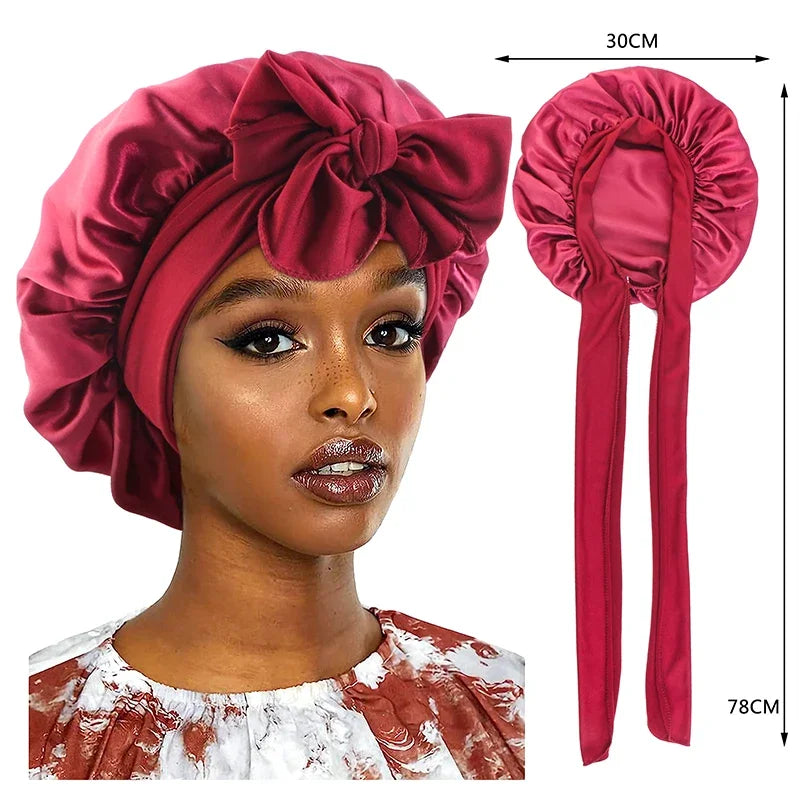 New Satin Sleeping Cap for Women Solid Wide Band Stretch Head Tie Silky Bonnet Edge Wrap Nightcap Hair Care Shower Head Cover