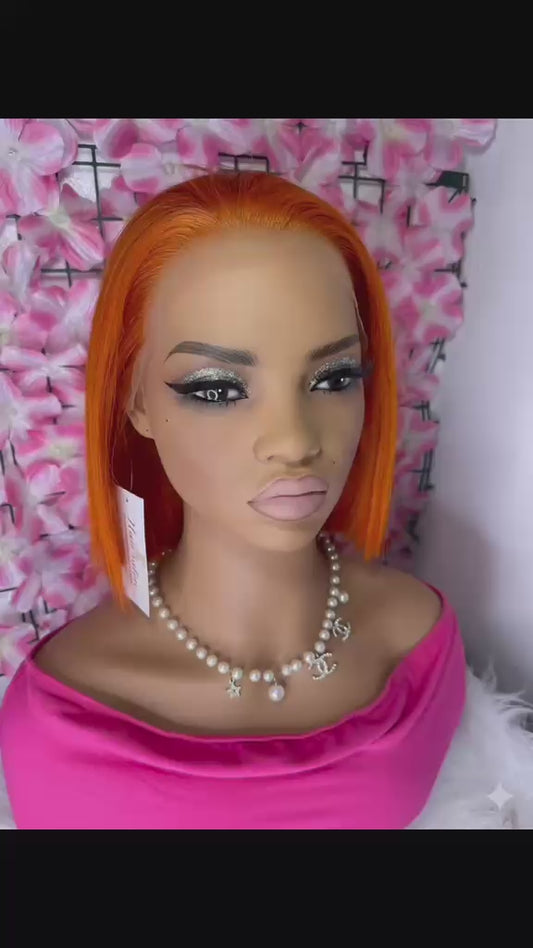 Vibrant Ginger Orange Blunt Cut Bob – HD Lace Frontal Wig