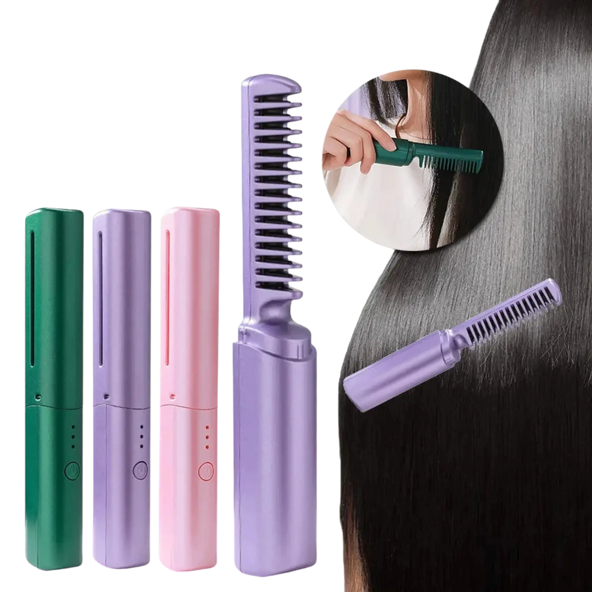 Wireless Hair Straightener Brush Portable Ceramic Comb
