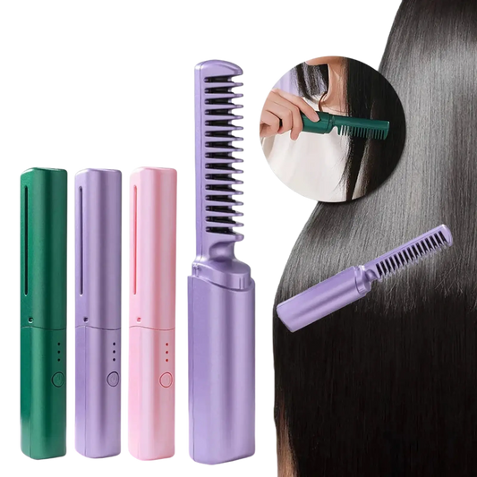 Wireless Hair Straightener Brush Portable Ceramic Comb